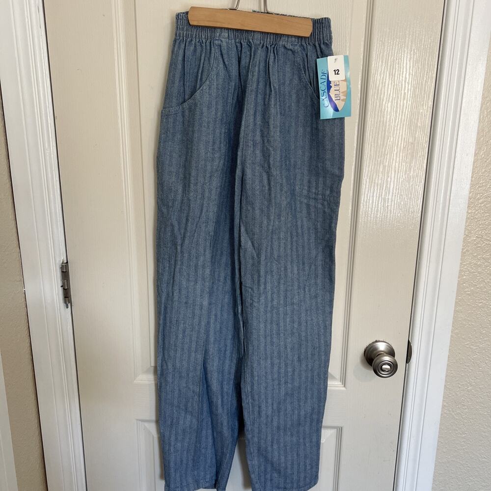 Cascade Blues Herringbone Blue White high-waisted pull-on denim mom jeans M 90’s